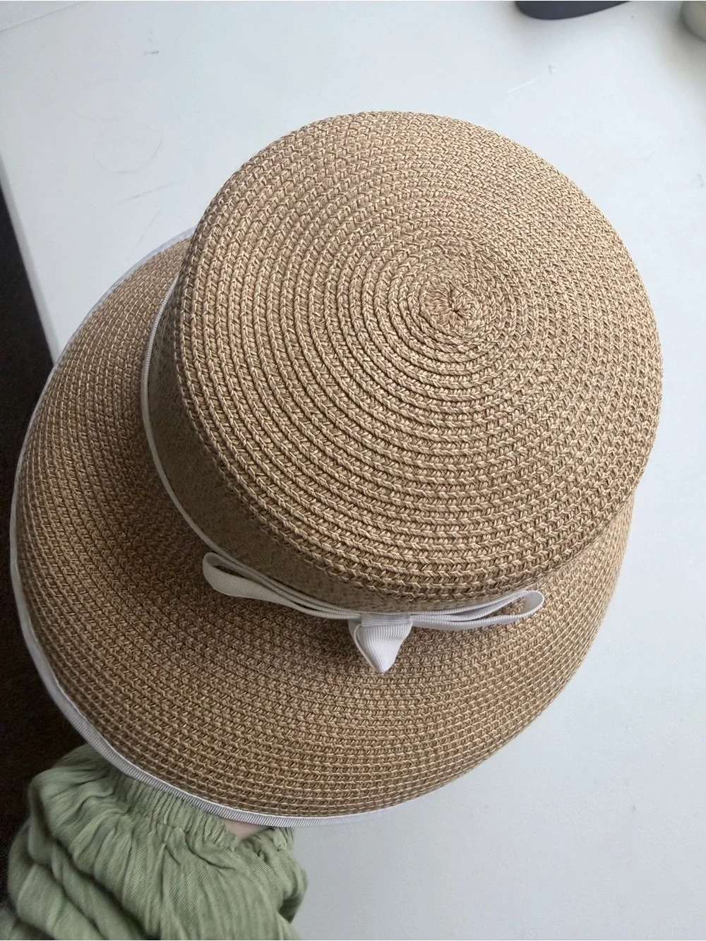 Eric Javits Straw Hat UPF 50+ Packable Sun Hat Tan White Trim Designer Summer - Picture 8 of 9